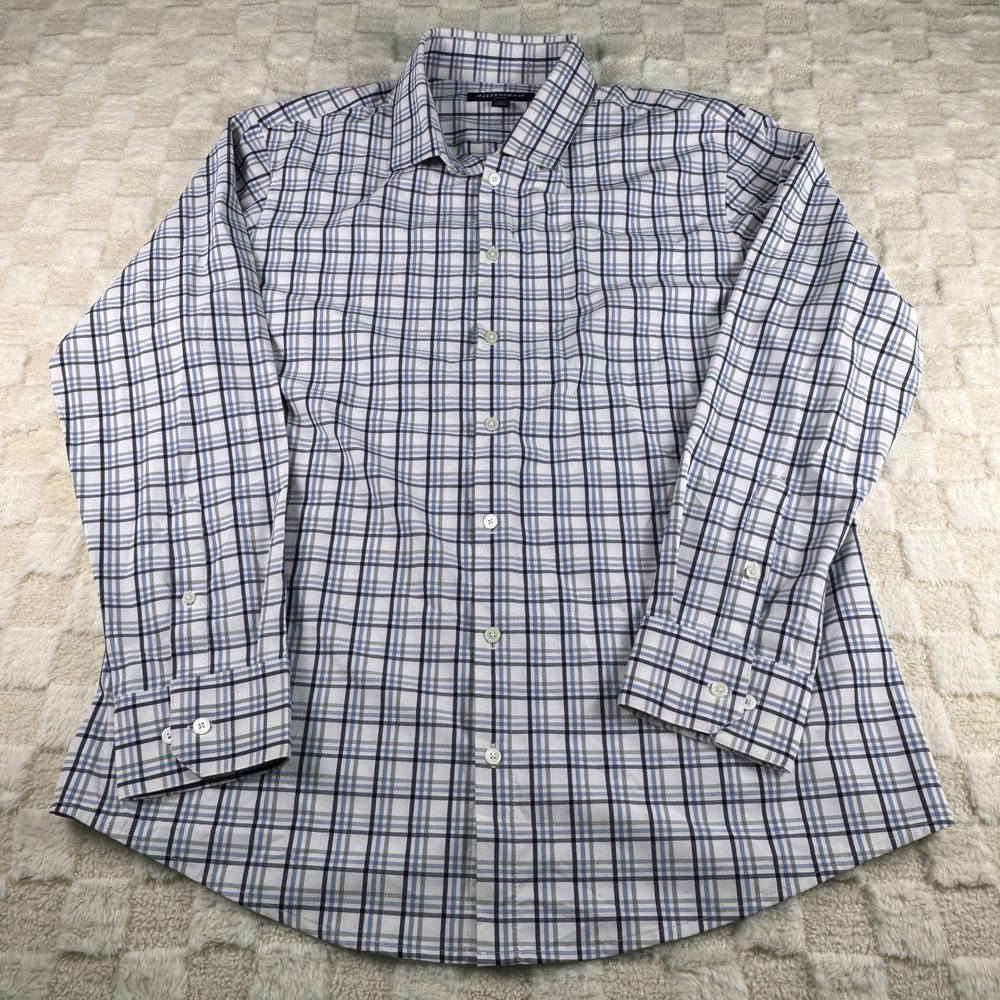 Mizzen+Main Leeward Trim Fit Plaid Performance Dress Shirt Blue White Mens XL